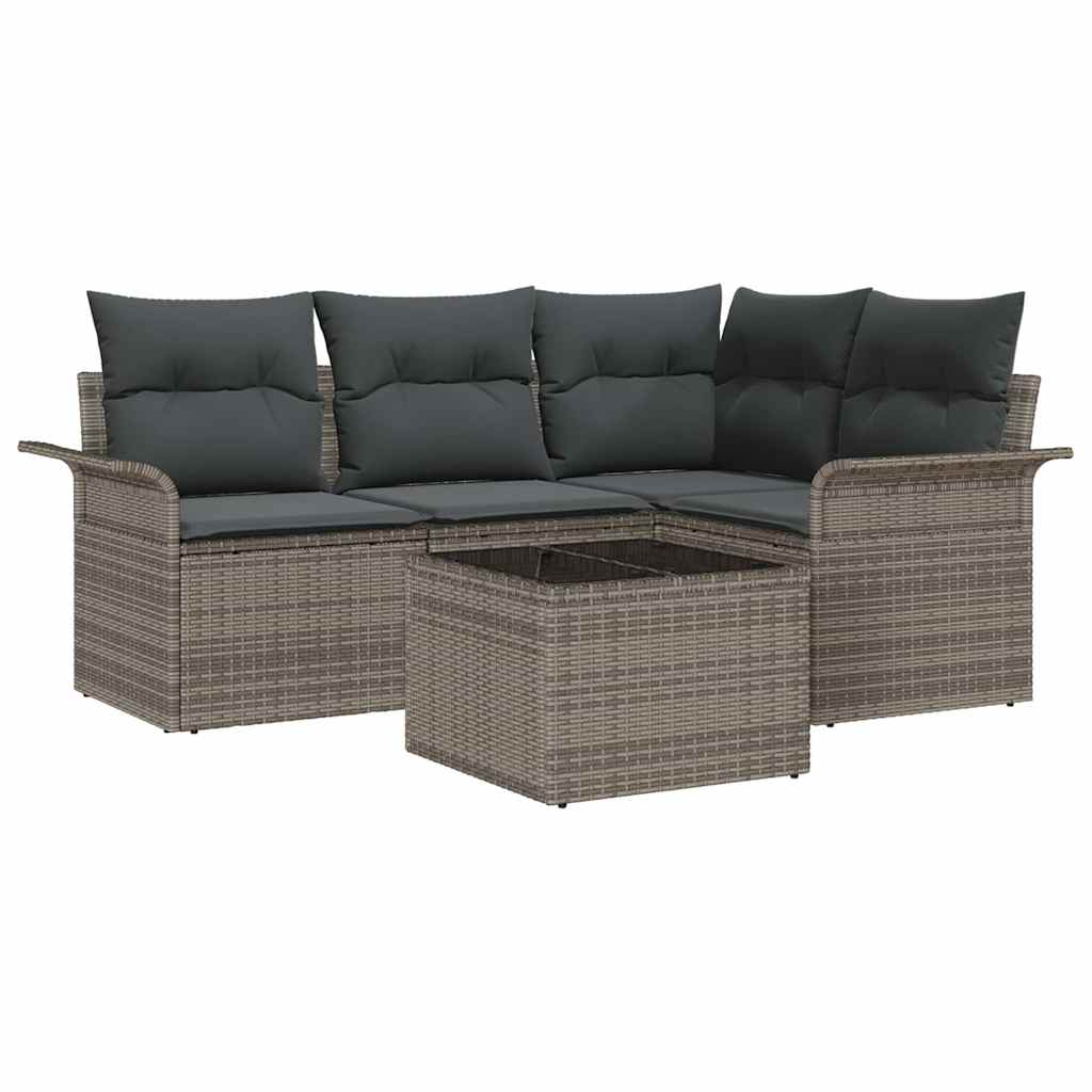 Garden Sofa Set with Cushion 5 pcs Grey Poly Rattan