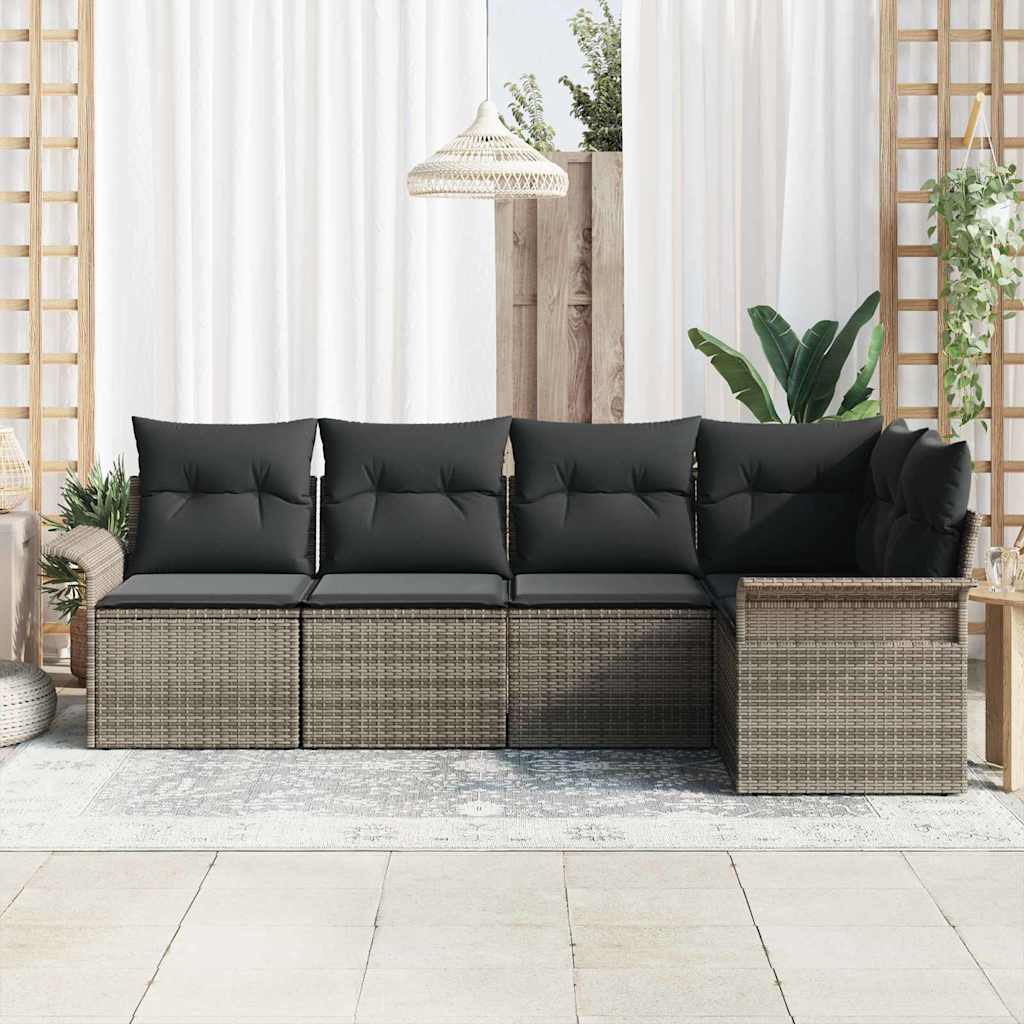 Garden Sofa Set with Cushion Manual 5 pcs Grey Poly Rattan
