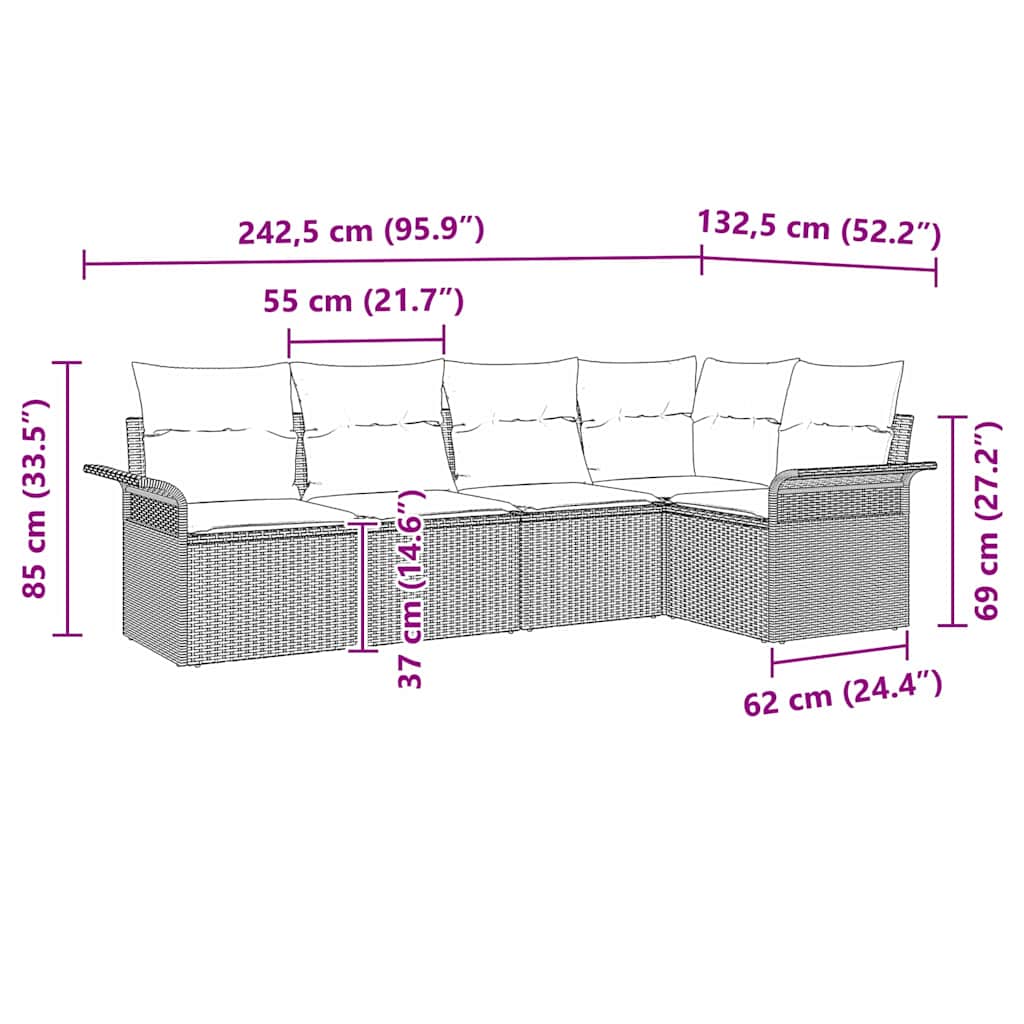 Garden Sofa Set 5 pcs 242.5 x 132.5 x 85 cm Poly rattan