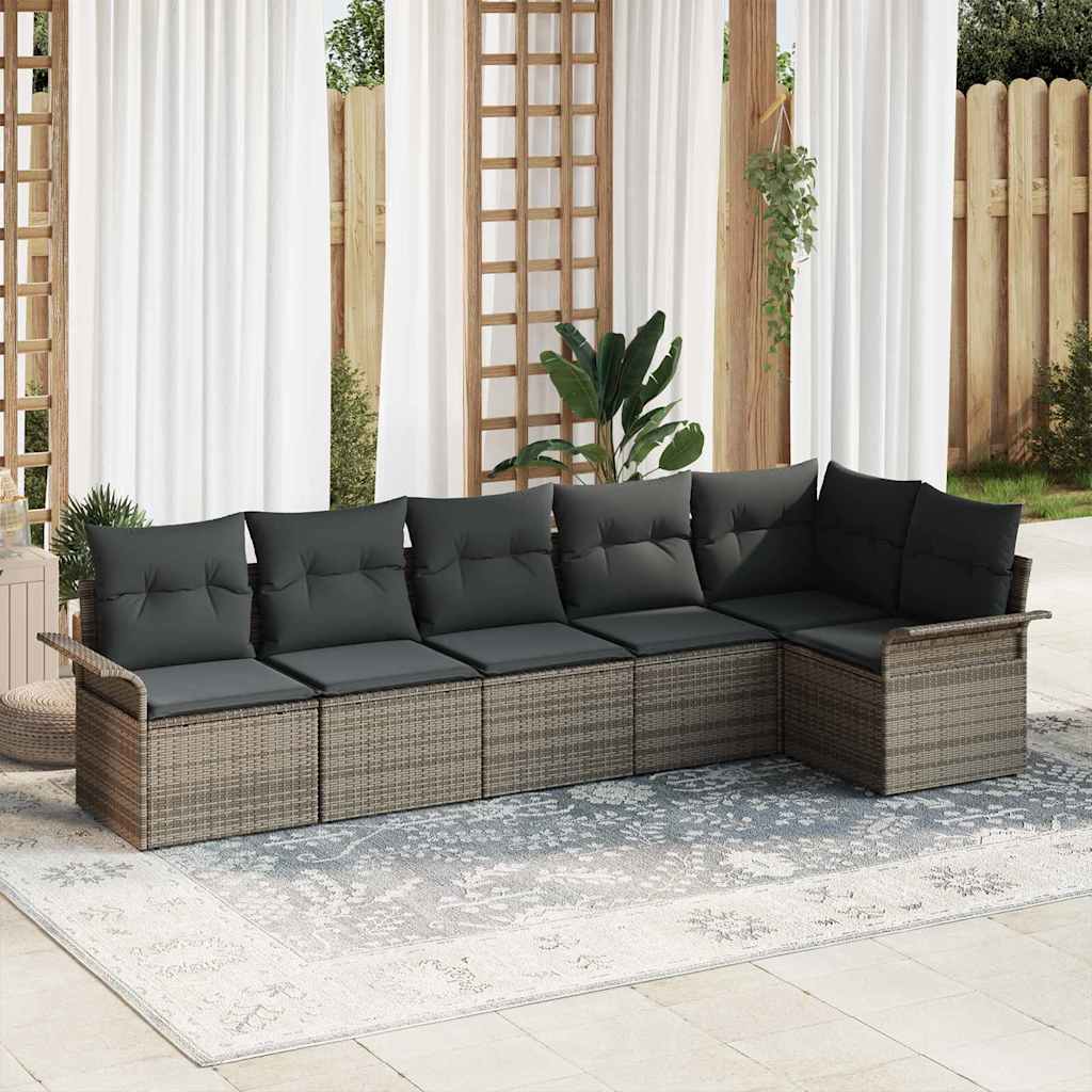 Garden Sofa Set with Cushion 6 pcs Grey Poly Rattan