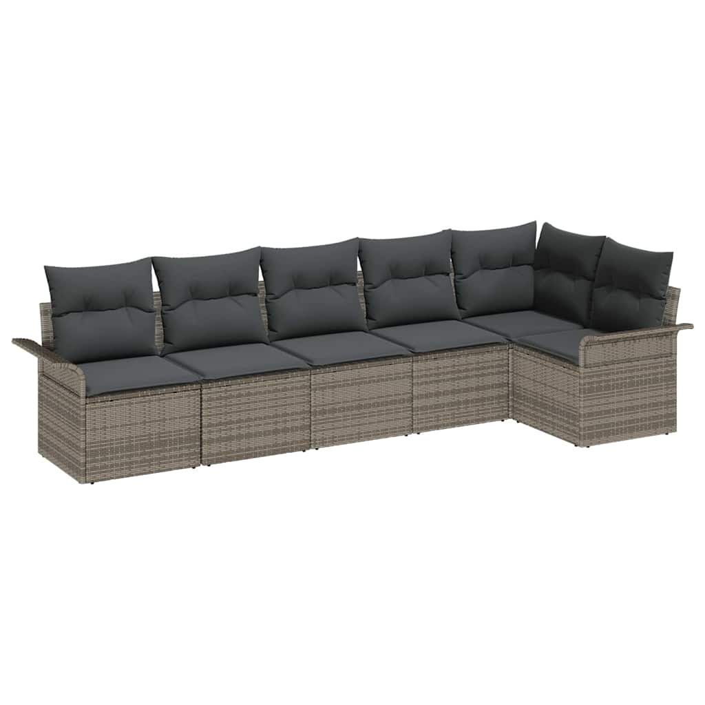 Garden Sofa Set with Cushion 6 pcs Grey Poly Rattan