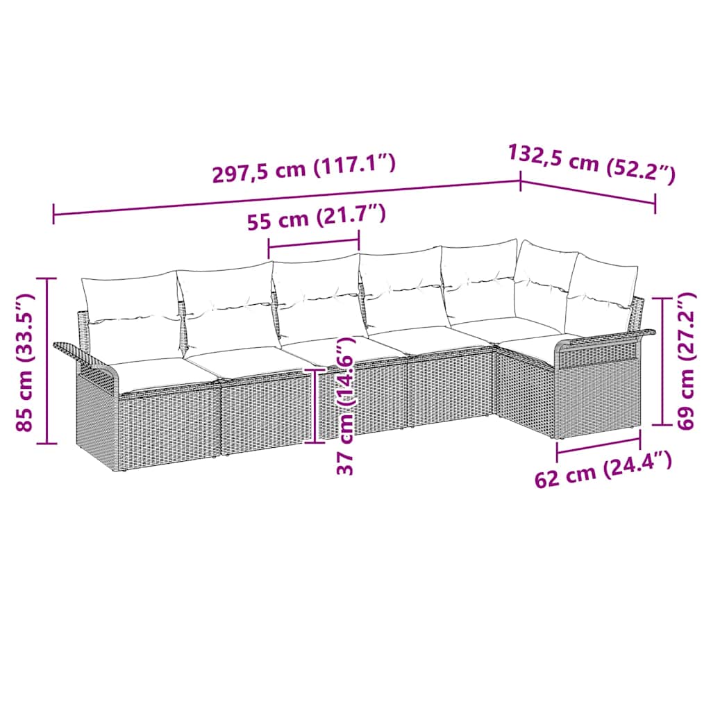 Garden Sofa Set with Cushion 6 pcs Grey Poly Rattan