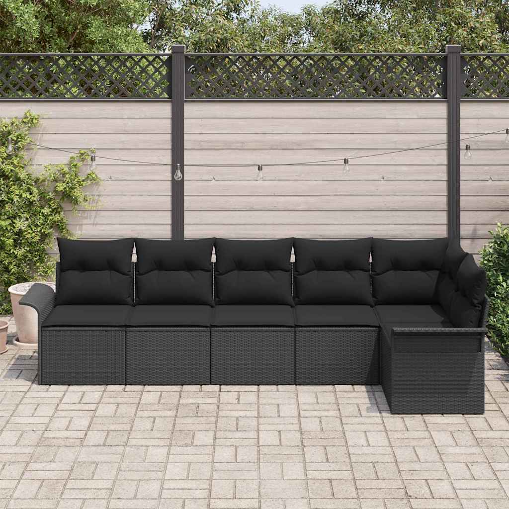 Garden Sofa Set with Cushion 6 pcs Black Poly Rattan