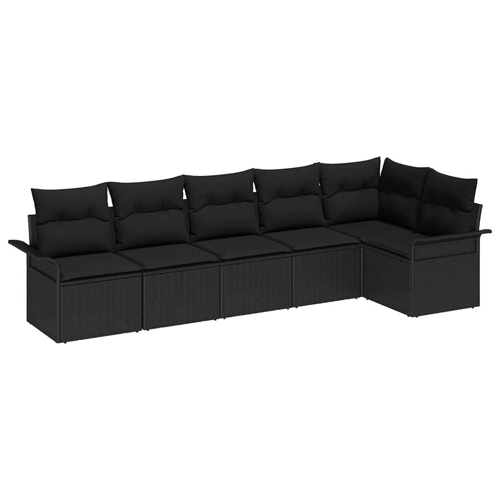 Garden Sofa Set with Cushion 6 pcs Black Poly Rattan