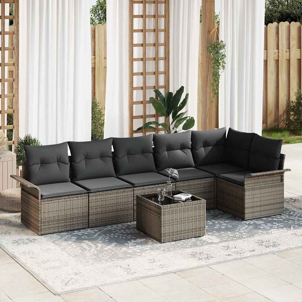 Garden Sofa Set with Cushion 7 pcs Grey Poly Rattan