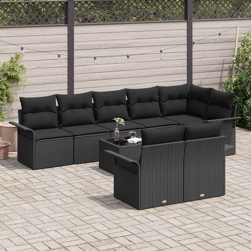 Garden Sofa Set with Cushion 9 pcs Black Poly rattan