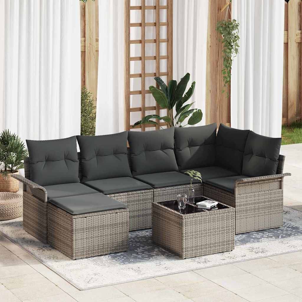 Garden Sofa Set with Cushion 7 pcs Grey Poly Rattan