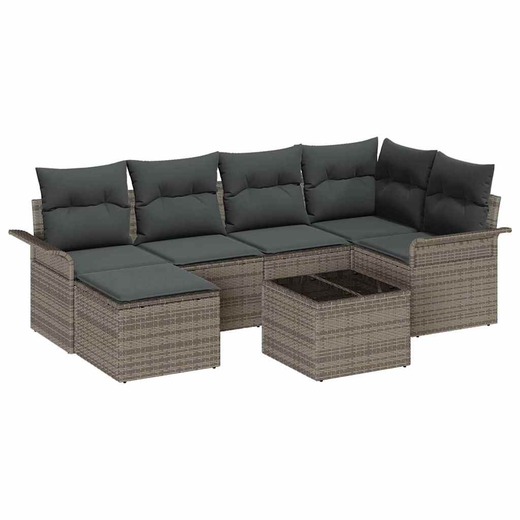 Garden Sofa Set with Cushion 7 pcs Grey Poly Rattan