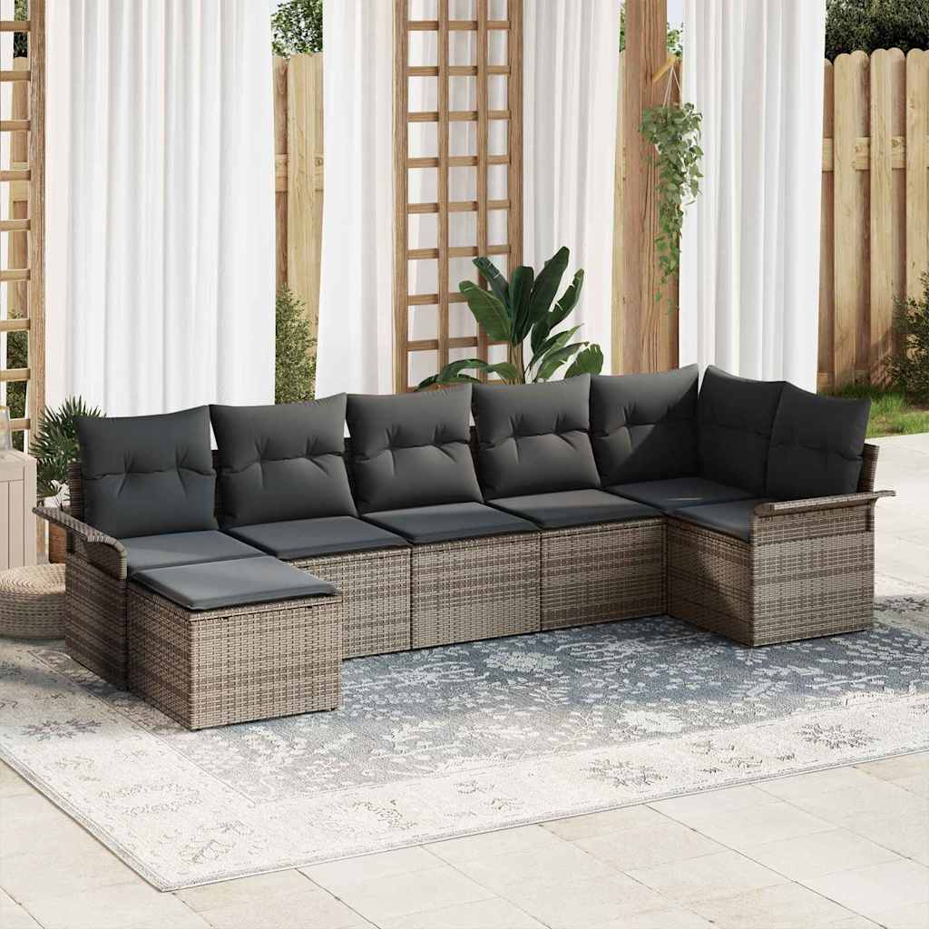 Garden Sofa Set with Cushion 7 pcs Grey Poly Rattan