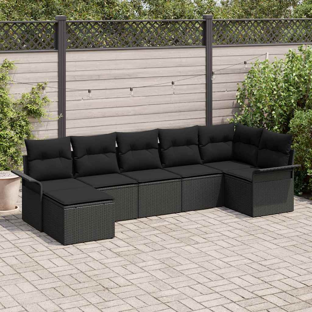 Garden Sofa Set with Cushion 7 pcs Black Poly rattan