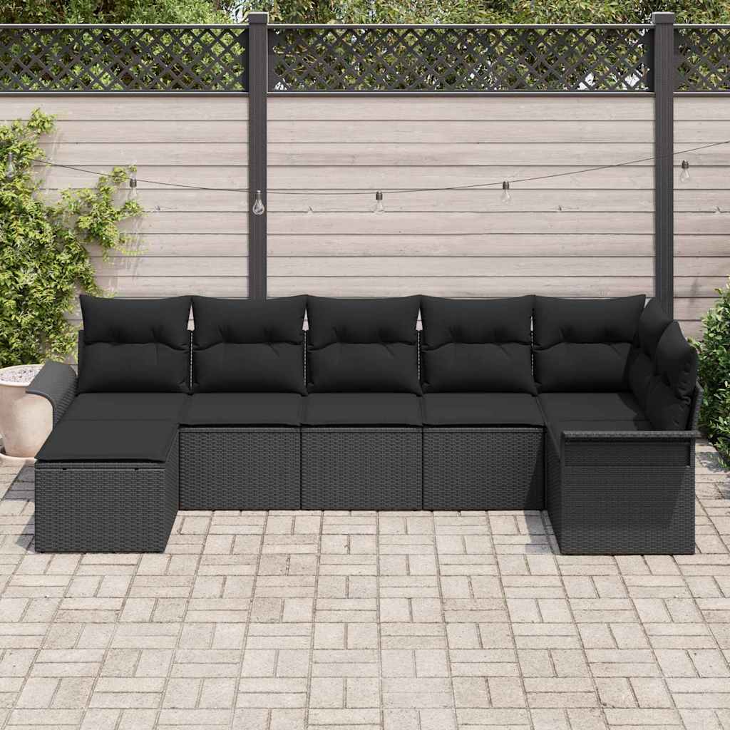 Garden Sofa Set with Cushion 7 pcs Black Poly rattan