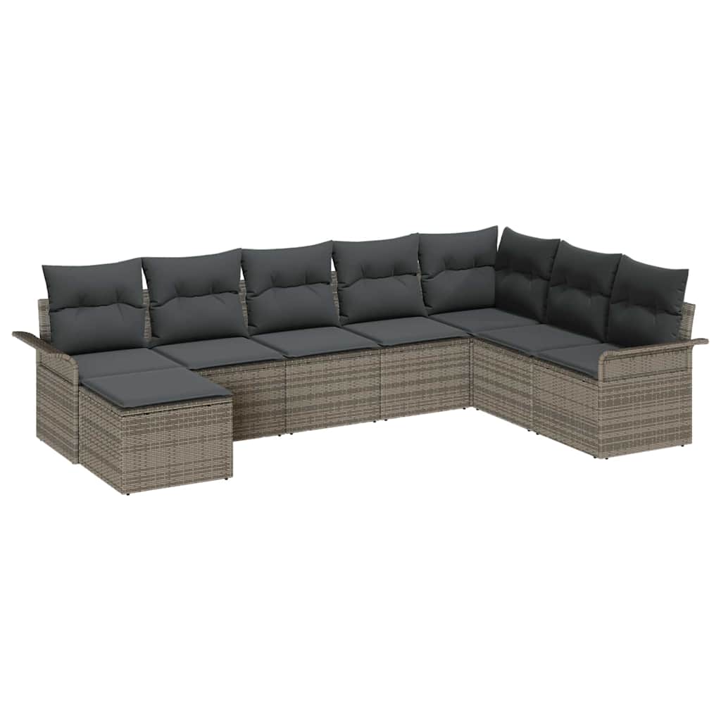 Garden Sofa Set with Cushion 8 pcs Grey Poly Rattan