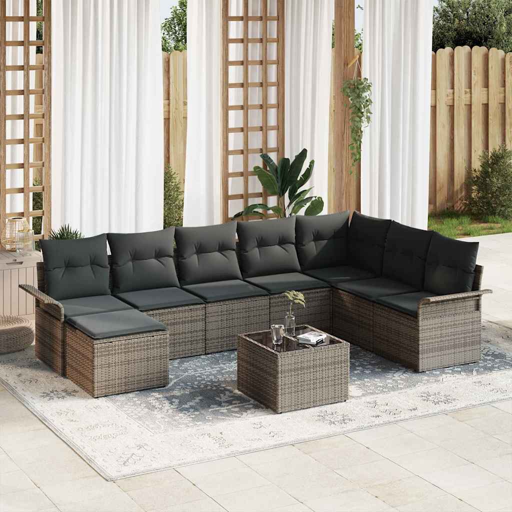 Garden Sofa Set with Cushion 9 pcs Grey Poly rattan