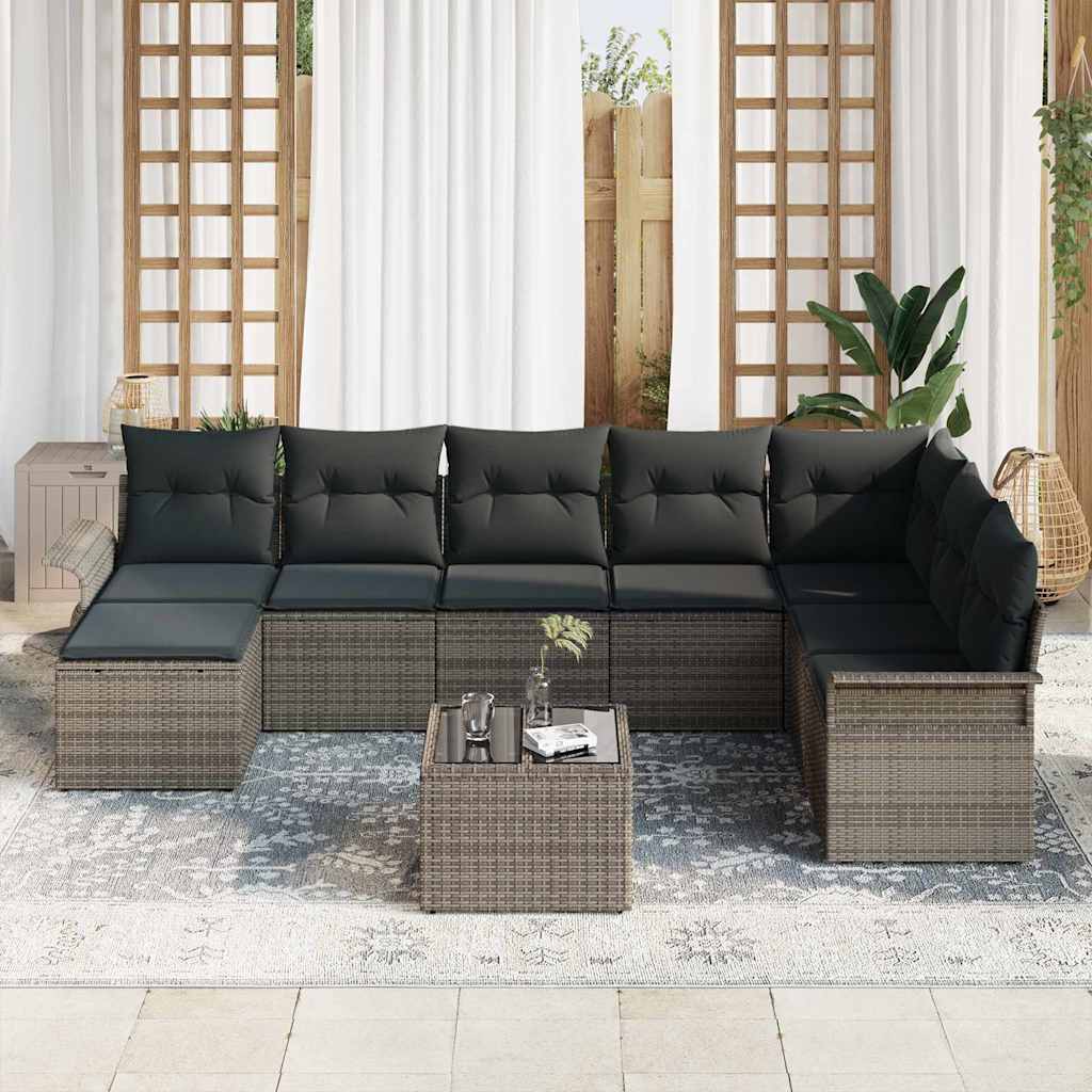 Garden Sofa Set with Cushion 9 pcs Grey Poly rattan