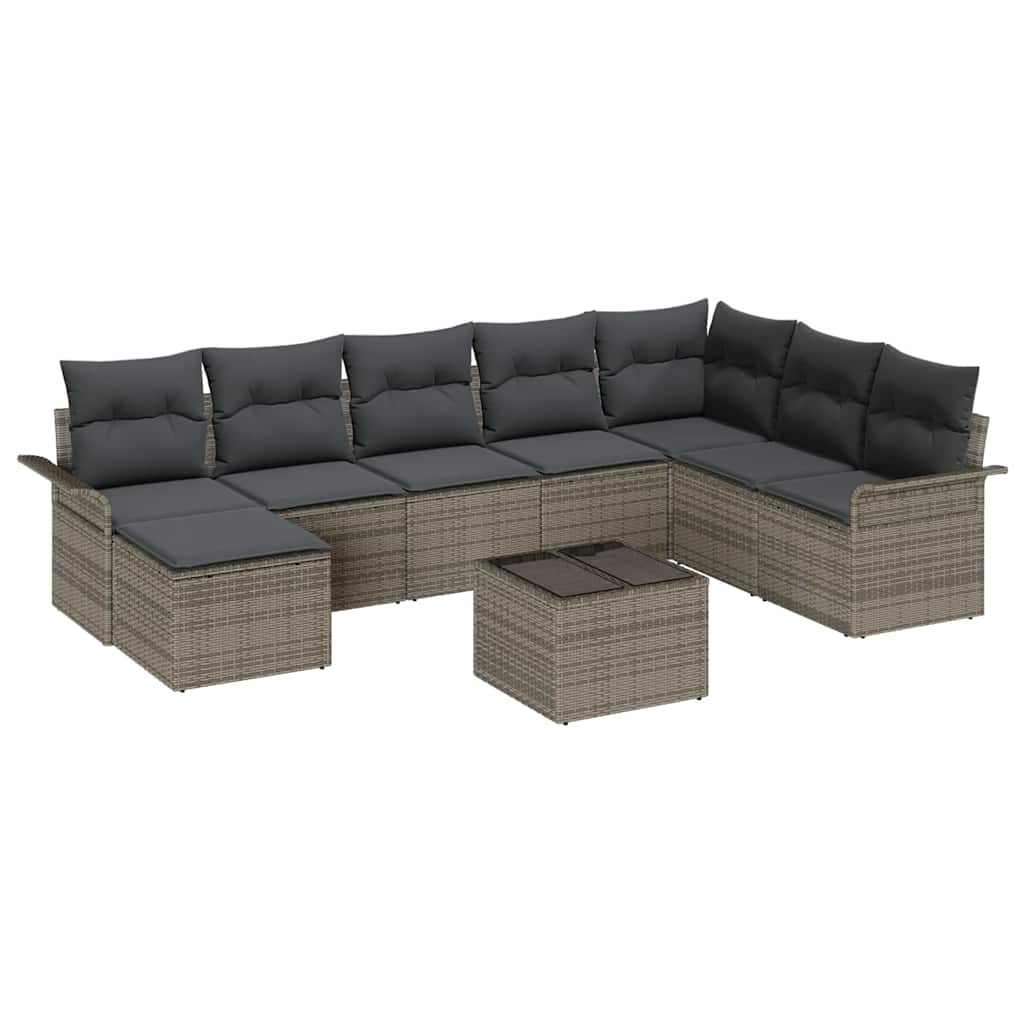 Garden Sofa Set with Cushion 9 pcs Grey Poly rattan