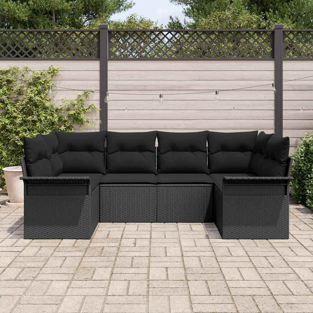 Garden Sofa Set with Cushion 6 pcs Black Poly Rattan