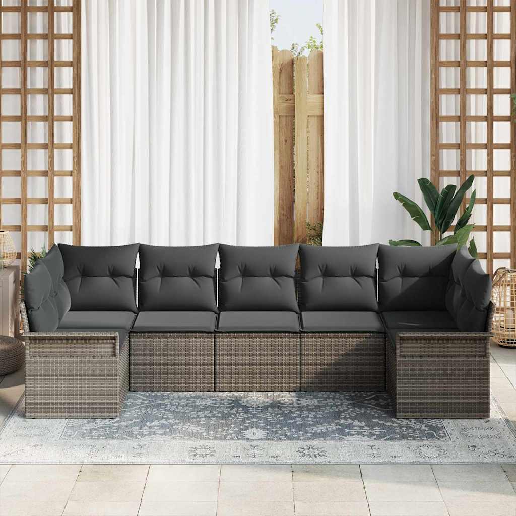 Garden Sofa Set with Cushion 7 pcs Grey Poly Rattan