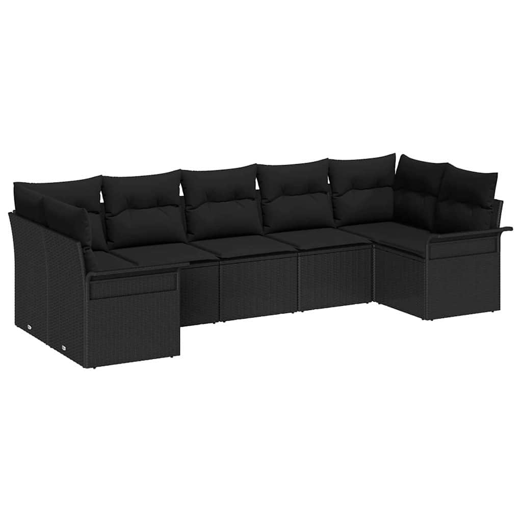 Garden Sofa Set with Cushion 7 pcs Black Poly rattan