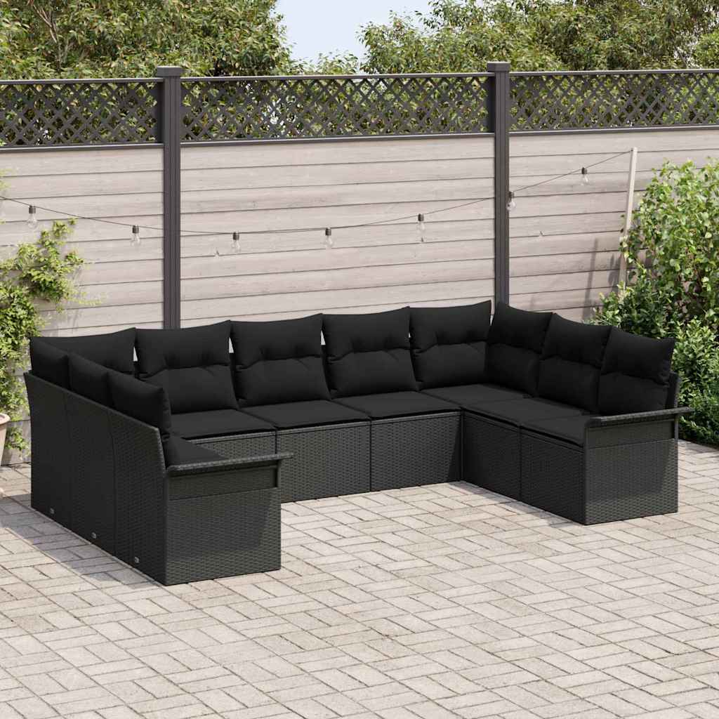 Garden Sofa Set with Cushion 9 pcs Black Poly rattan