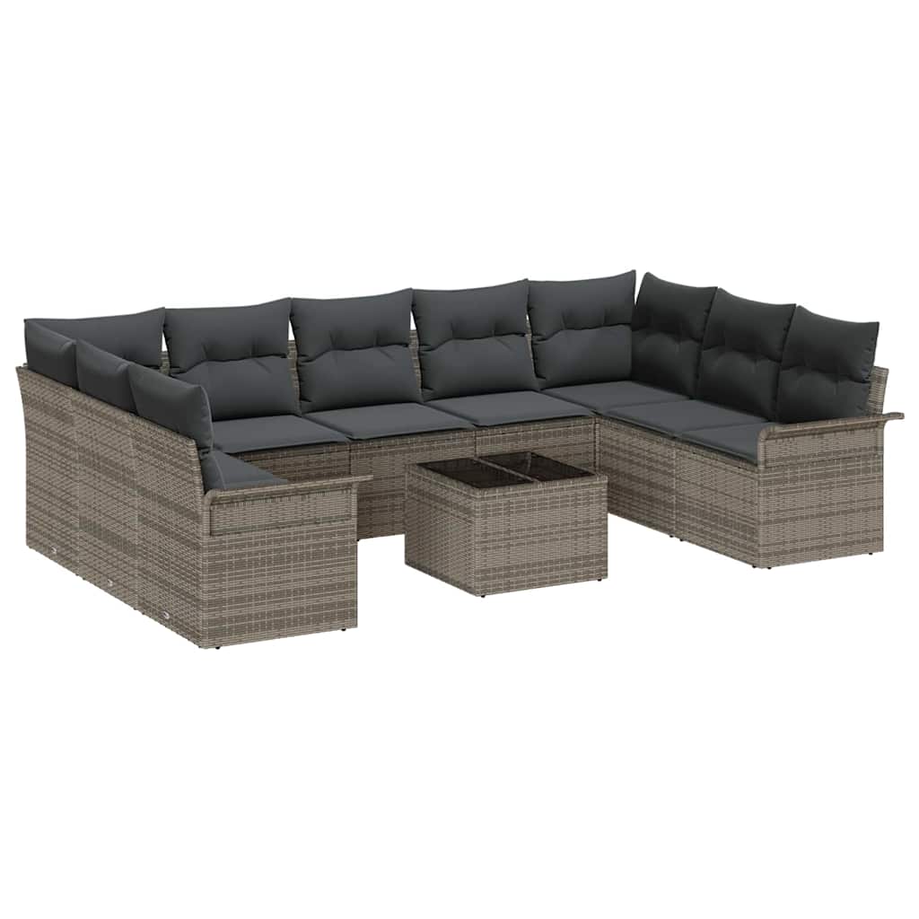Garden Sofa Set with Cushion 10 pcs Grey Poly rattan