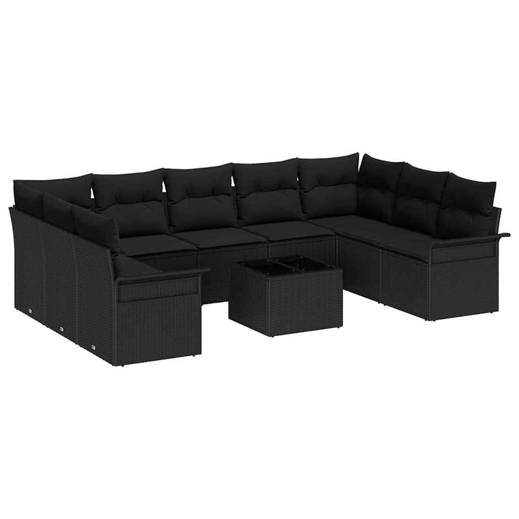 Garden Sofa Set with Cushion 10 pcs Black Poly Rattan