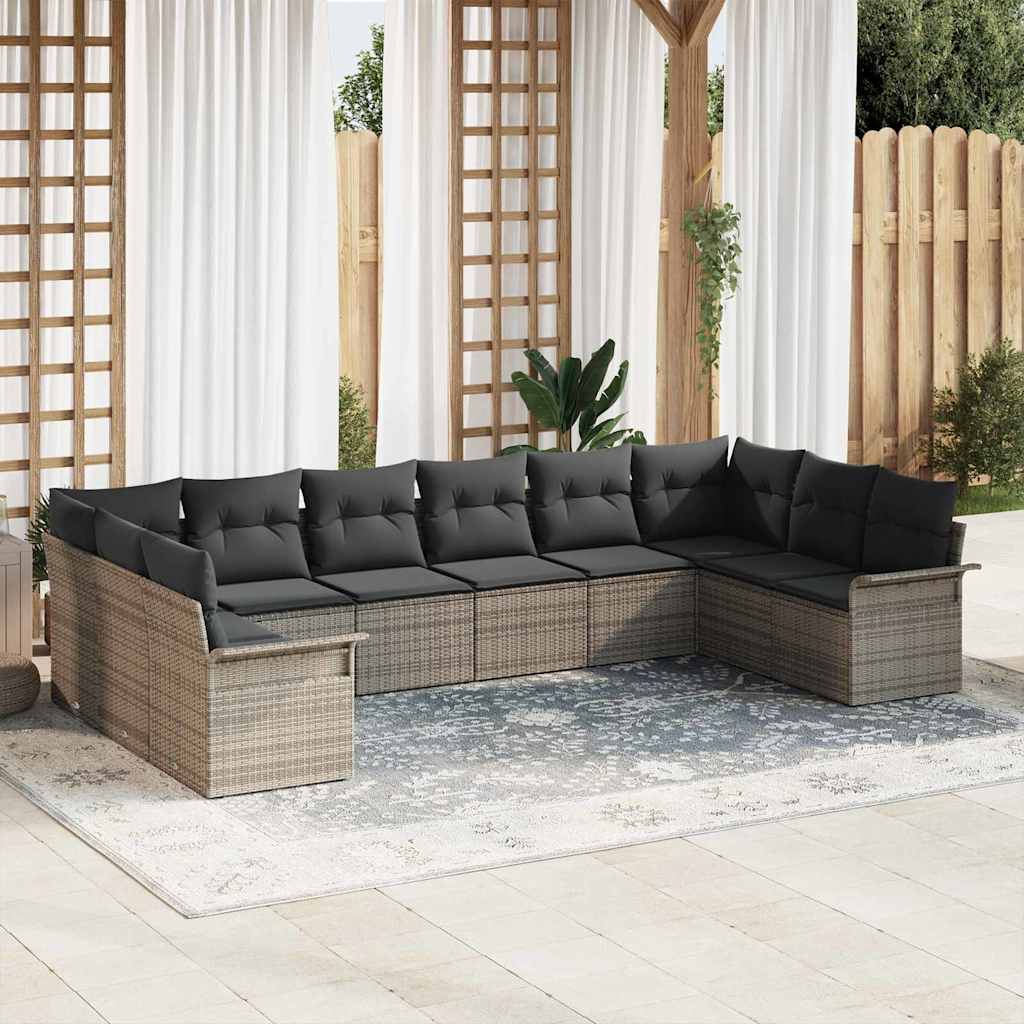 Garden Sofa Set with Cushion 10 pcs Grey Poly Rattan