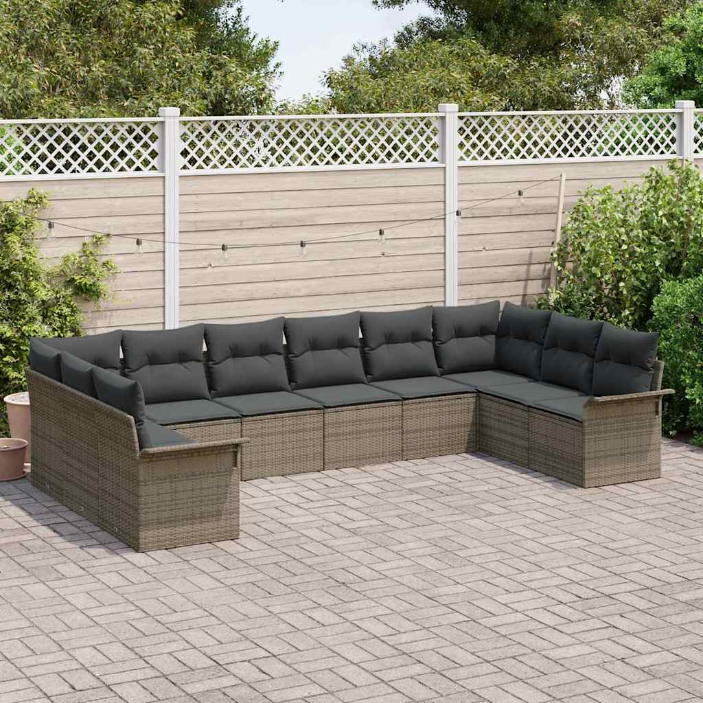 Garden Sofa Set with Cushion 10 pcs Grey Poly Rattan