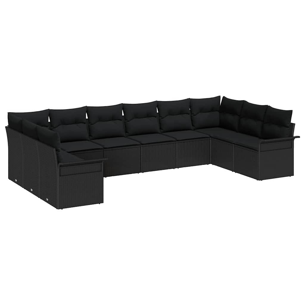 Garden Sofa Set with Cushion 10 pcs Black Poly Rattan
