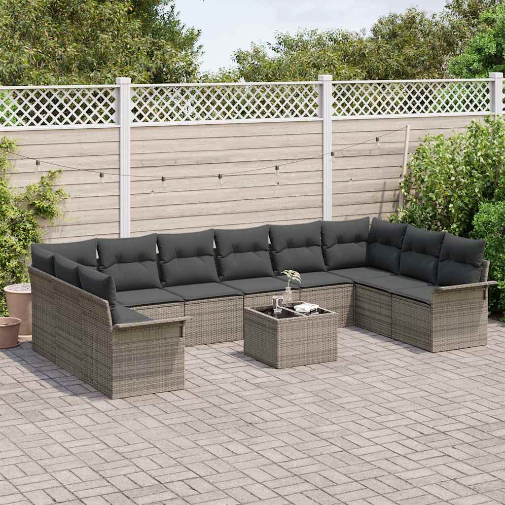 Garden Sofa Set with Cushion 11 pcs Grey Poly rattan