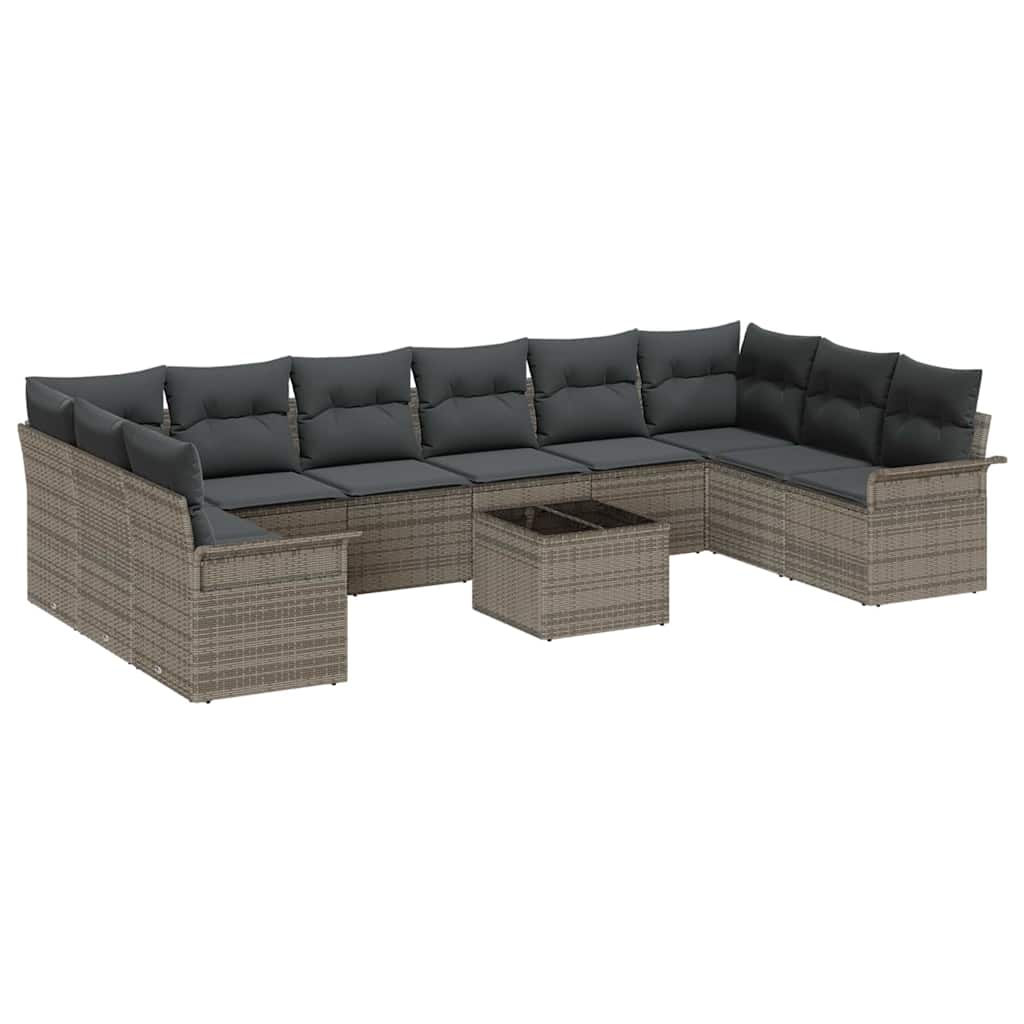 Garden Sofa Set with Cushion 11 pcs Grey Poly rattan