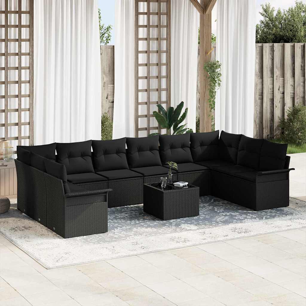 Garden Sofa Set with Cushion 11 pcs Black Poly rattan