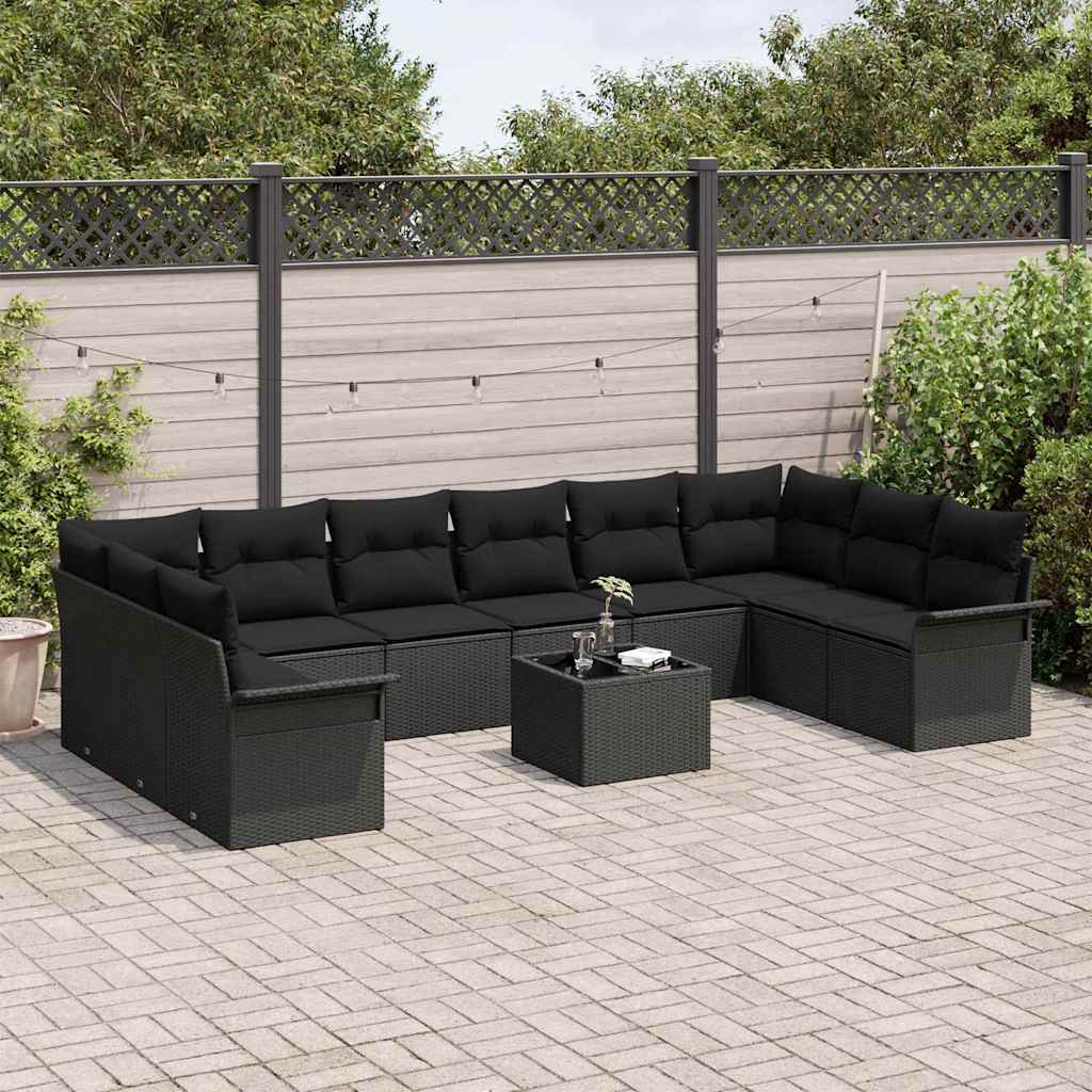 Garden Sofa Set with Cushion 11 pcs Black Poly rattan