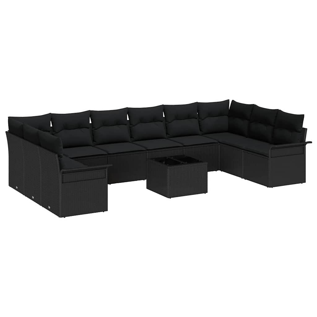 Garden Sofa Set with Cushion 11 pcs Black Poly rattan