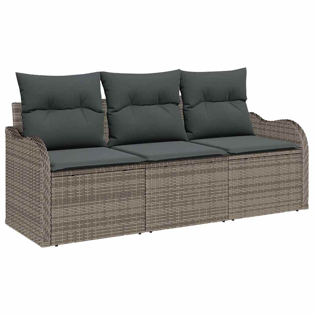 Garden Sofa Set with Cushion 3 pcs Grey Poly Rattan