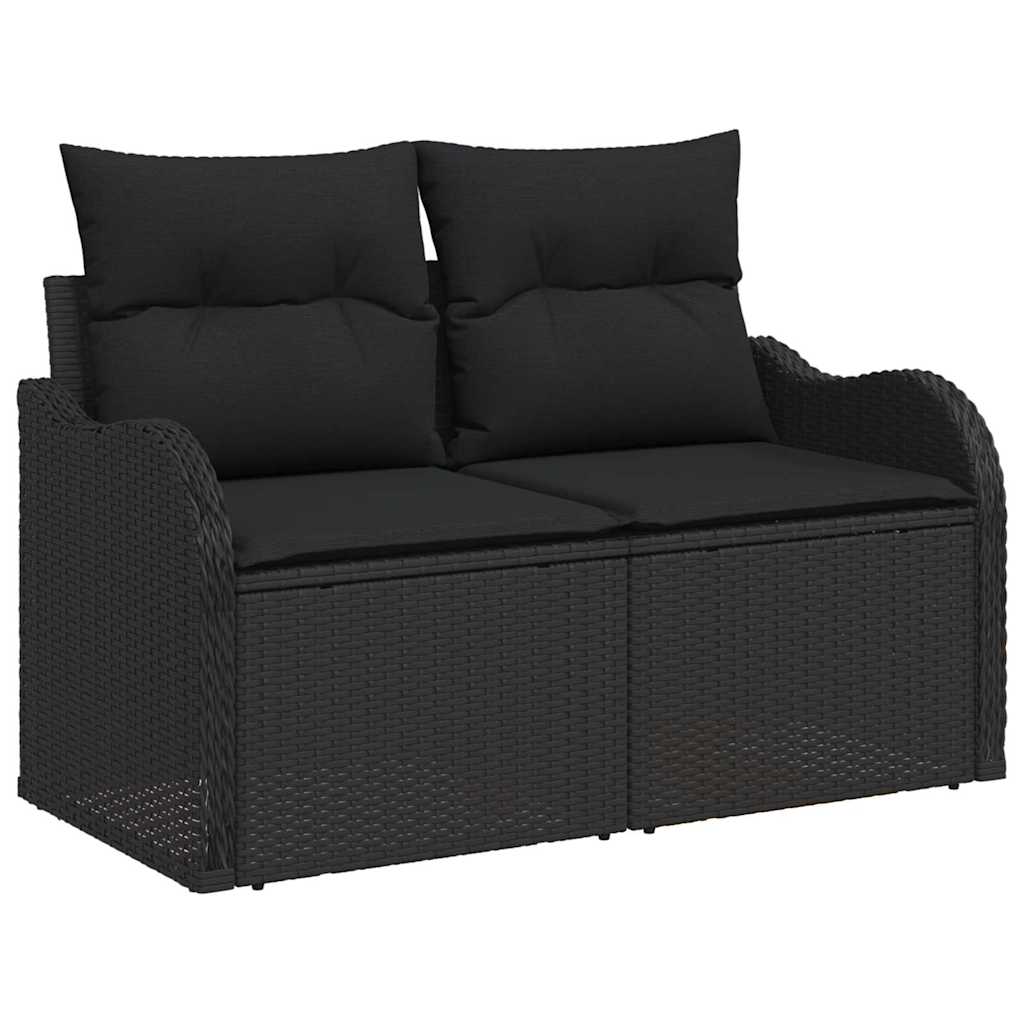 Garden Sofa Set with Cushion 3 pcs Black Poly rattan