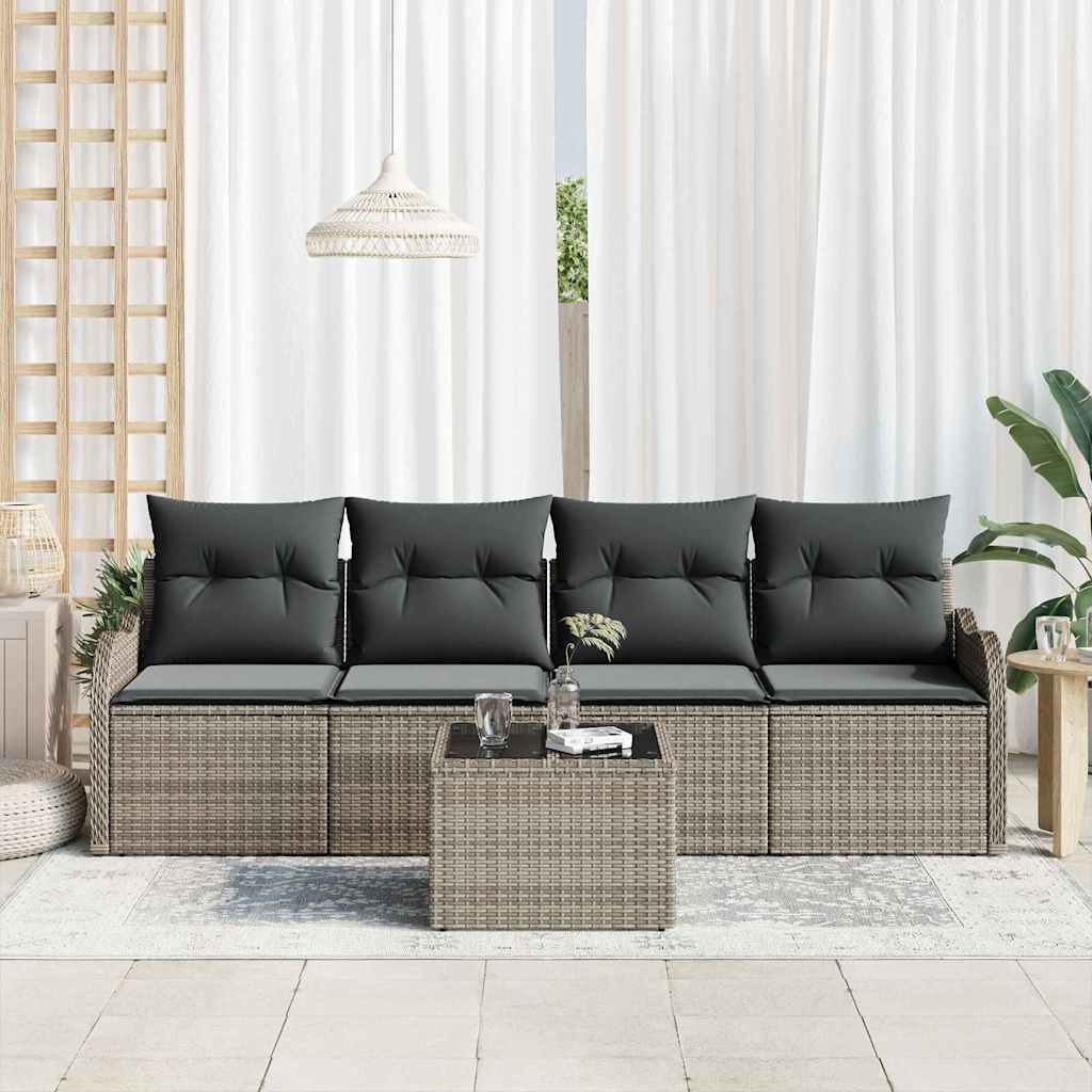 Garden Sofa Set 5 pcs Grey Poly rattan