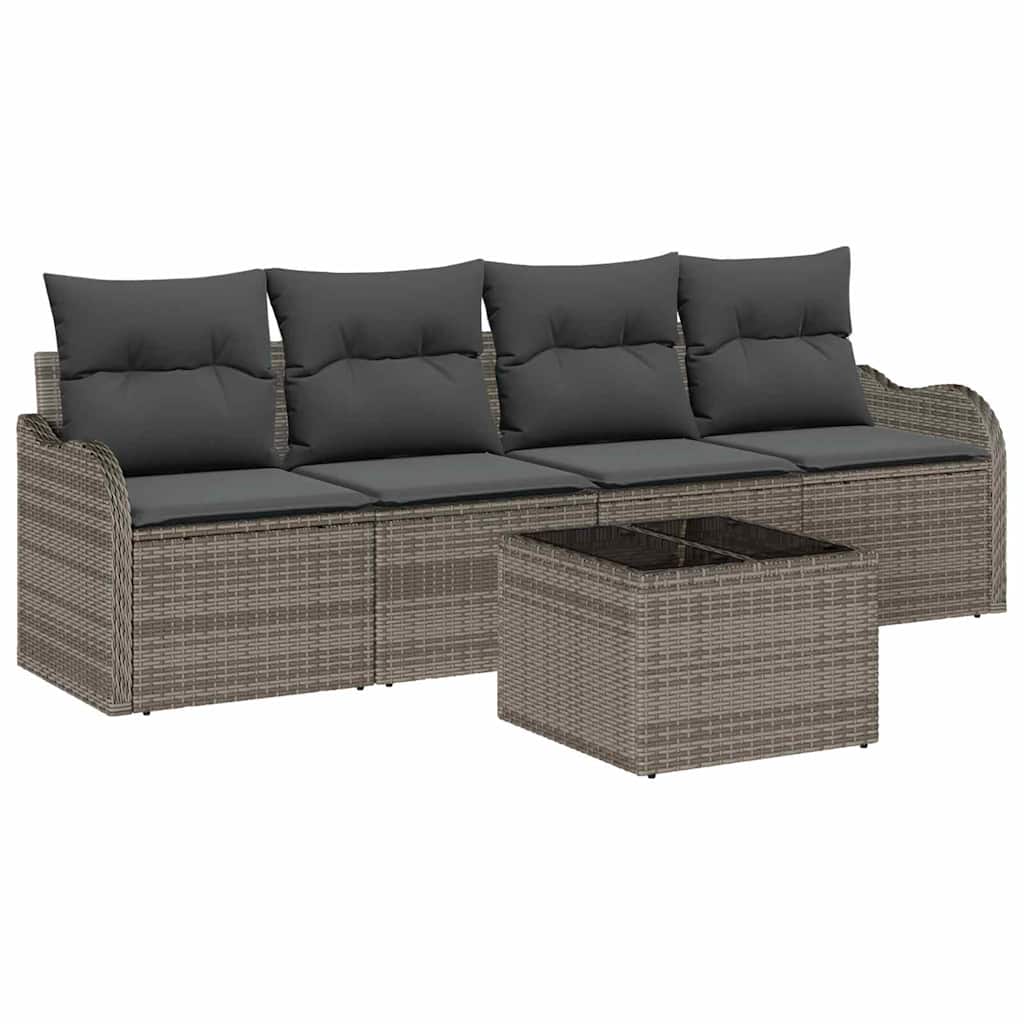 Garden Sofa Set 5 pcs Grey Poly rattan