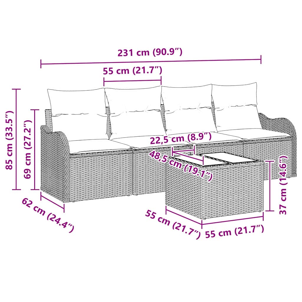 Garden Sofa Set 5 pcs Black Poly rattan