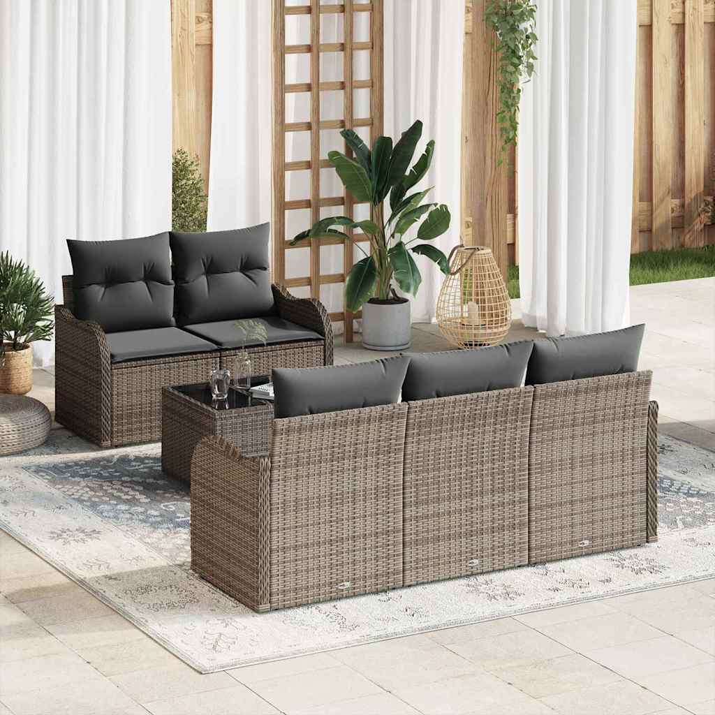 Garden Sofa Set 6 pcs Grey Poly rattan