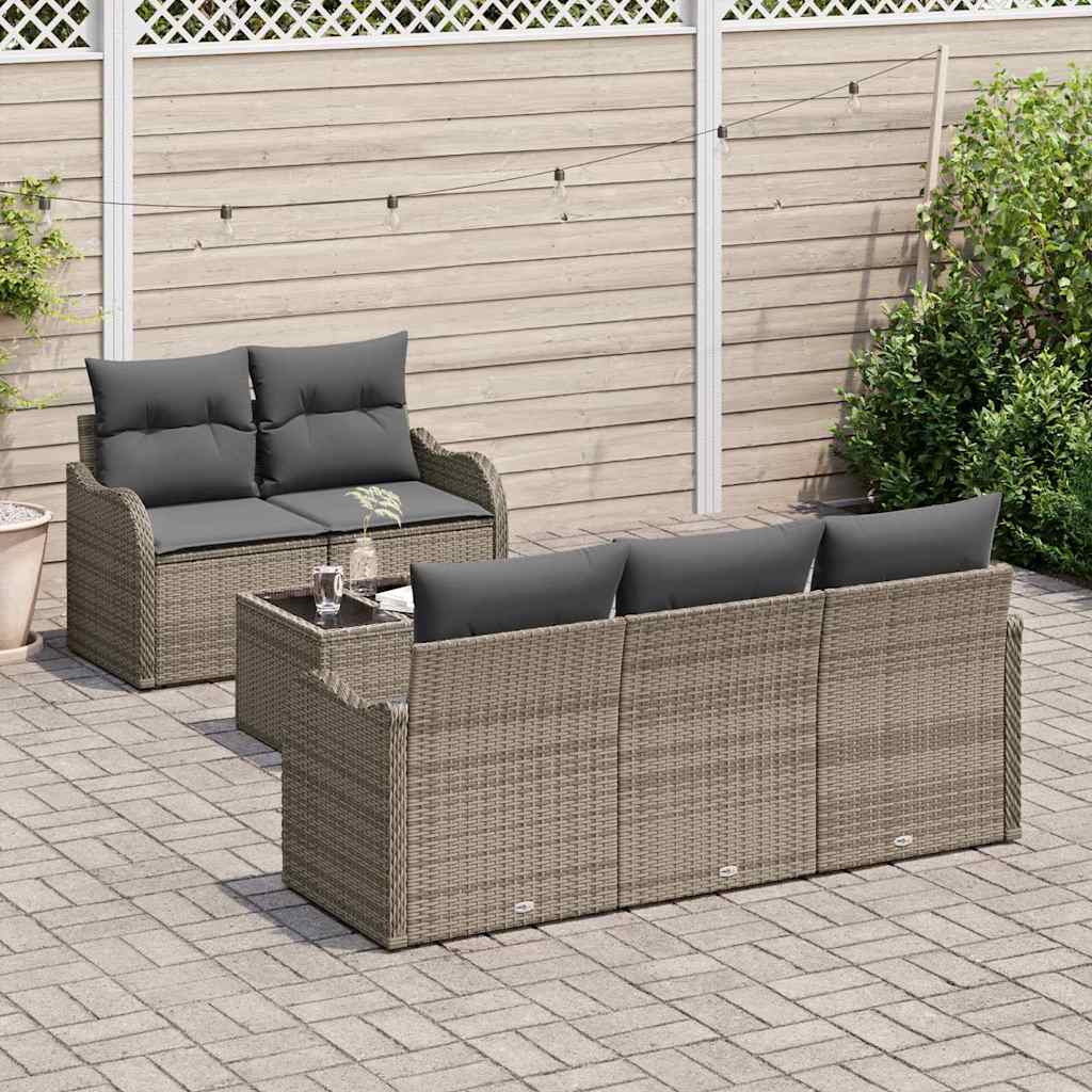 Garden Sofa Set 6 pcs Grey Poly rattan
