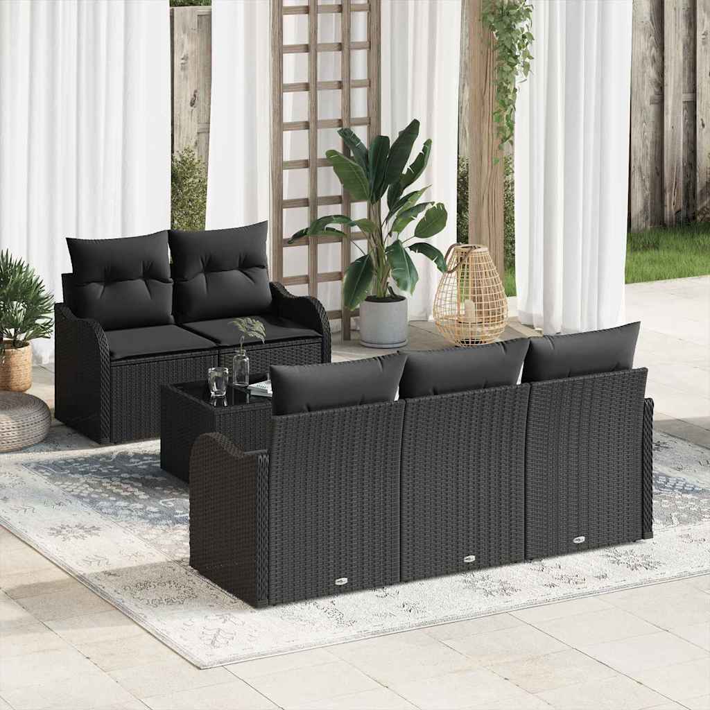 Garden Sofa Set 6 pcs Black Poly rattan