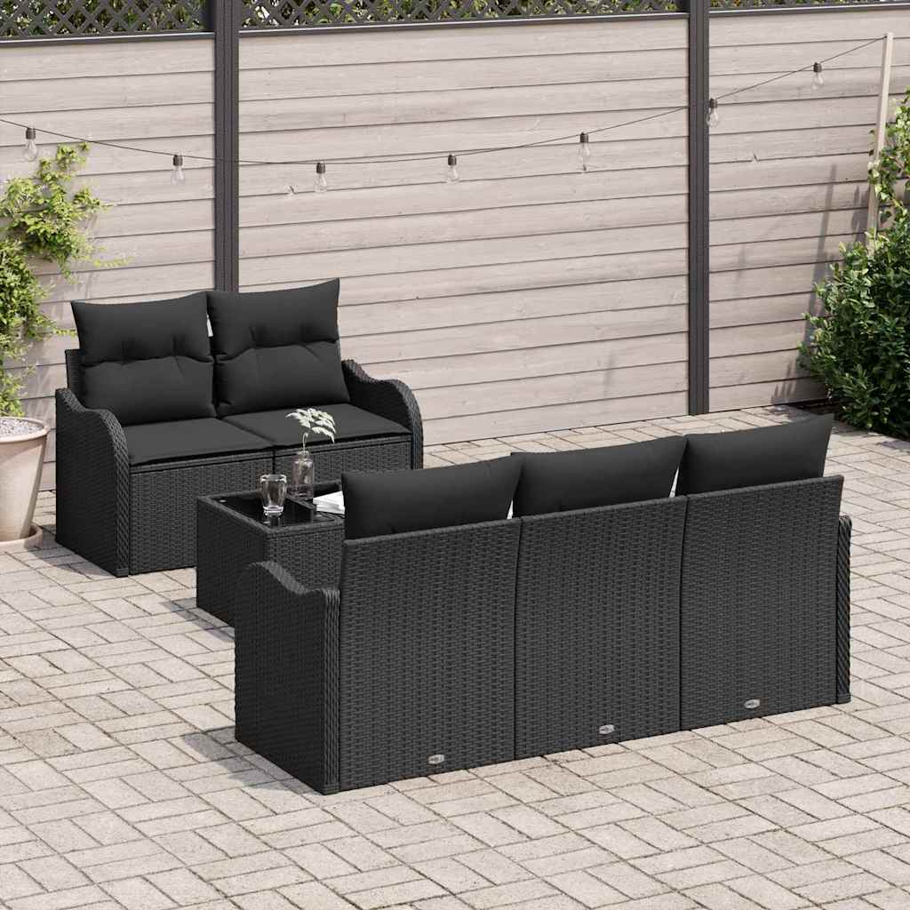 Garden Sofa Set 6 pcs Black Poly rattan