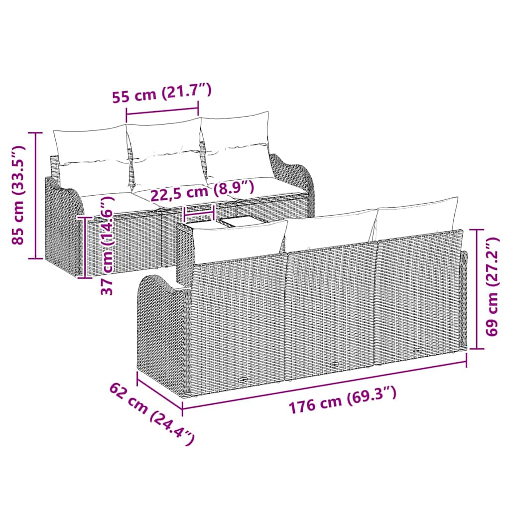 Garden Sofa Set 7 pcs Grey 55 x 55 x 37 cm Poly rattan