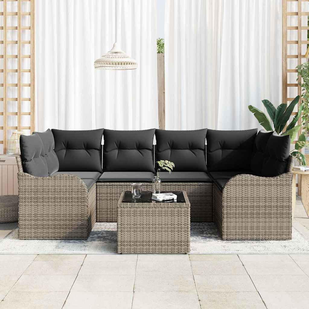 Garden Sofa Set 7 pcs Grey 55 x 55 x 37 cm Poly rattan