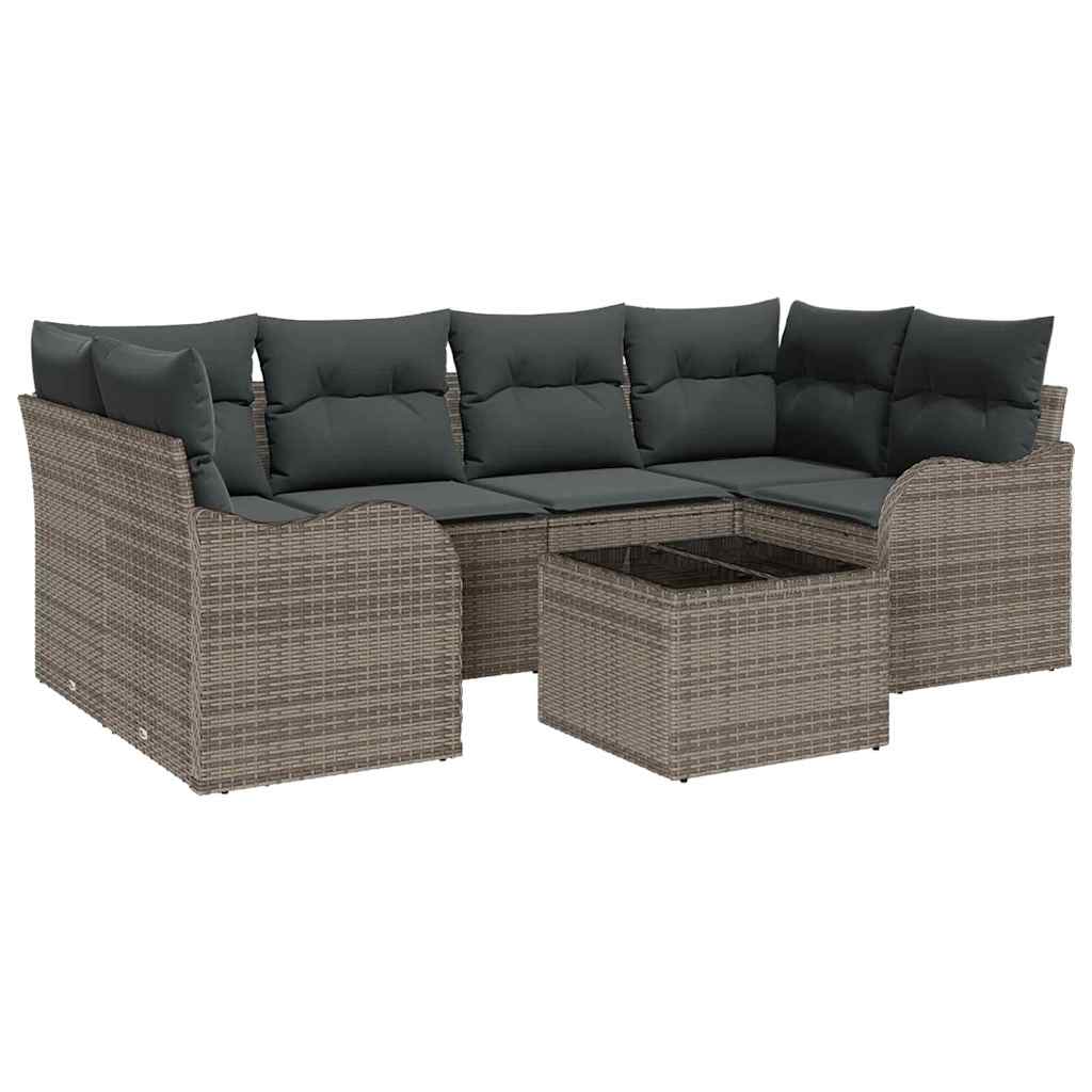 Garden Sofa Set 7 pcs Grey 55 x 55 x 37 cm Poly rattan