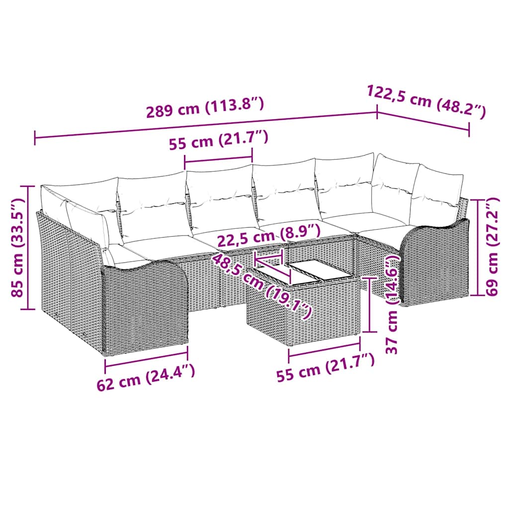 Garden Sofa Set 8 pcs Black 55 x 55 x 37 cm Poly rattan