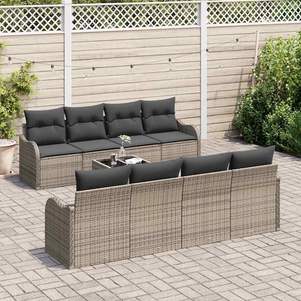 Garden Sofa Set 9 pcs Grey 55 x 55 x 37 cm Poly rattan