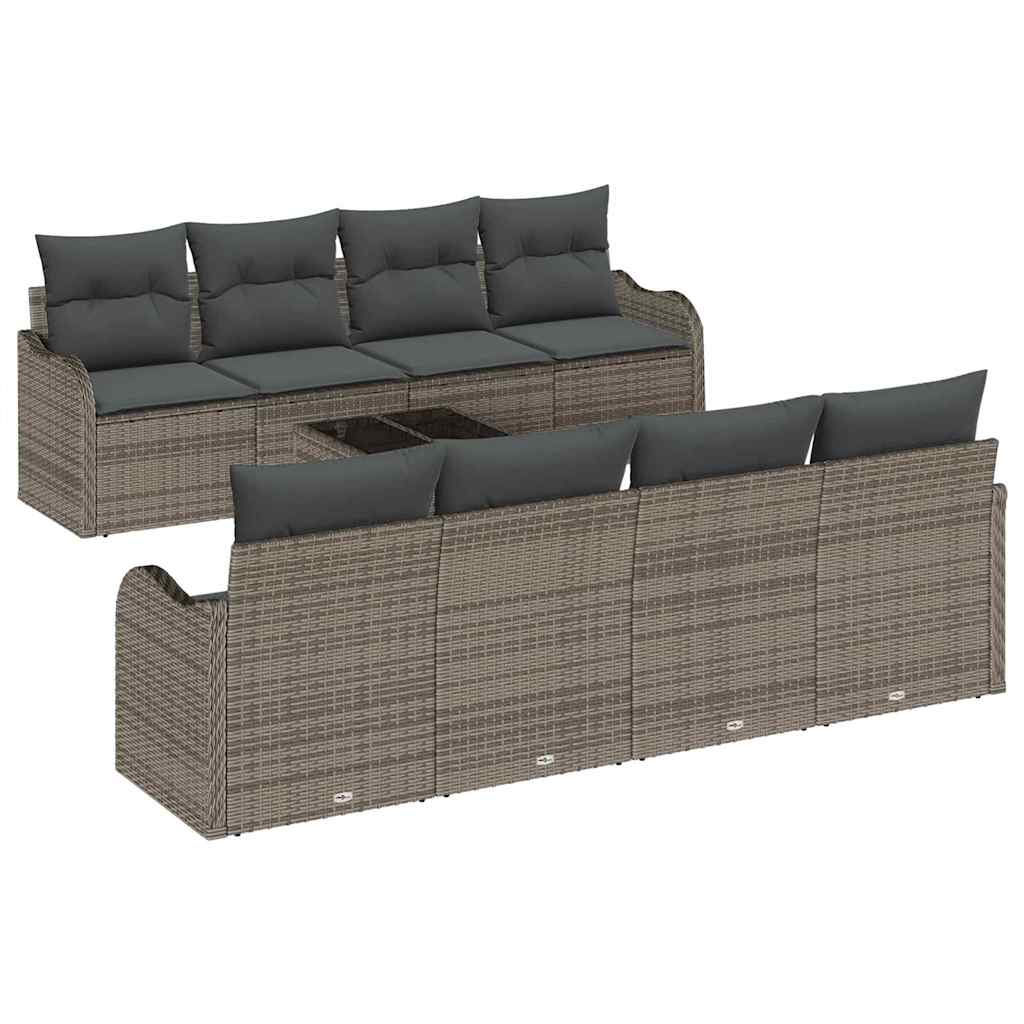 Garden Sofa Set 9 pcs Grey 55 x 55 x 37 cm Poly rattan