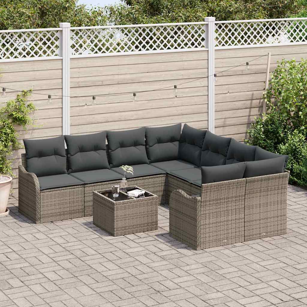 Garden Sofa Set 9 pcs Grey 55 x 55 x 37 cm Poly rattan