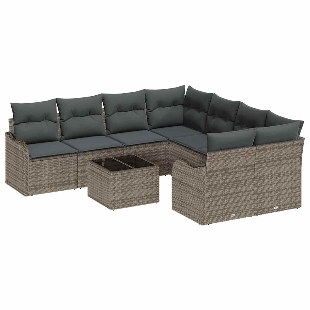 Garden Sofa Set 9 pcs Grey 55 x 55 x 37 cm Poly rattan